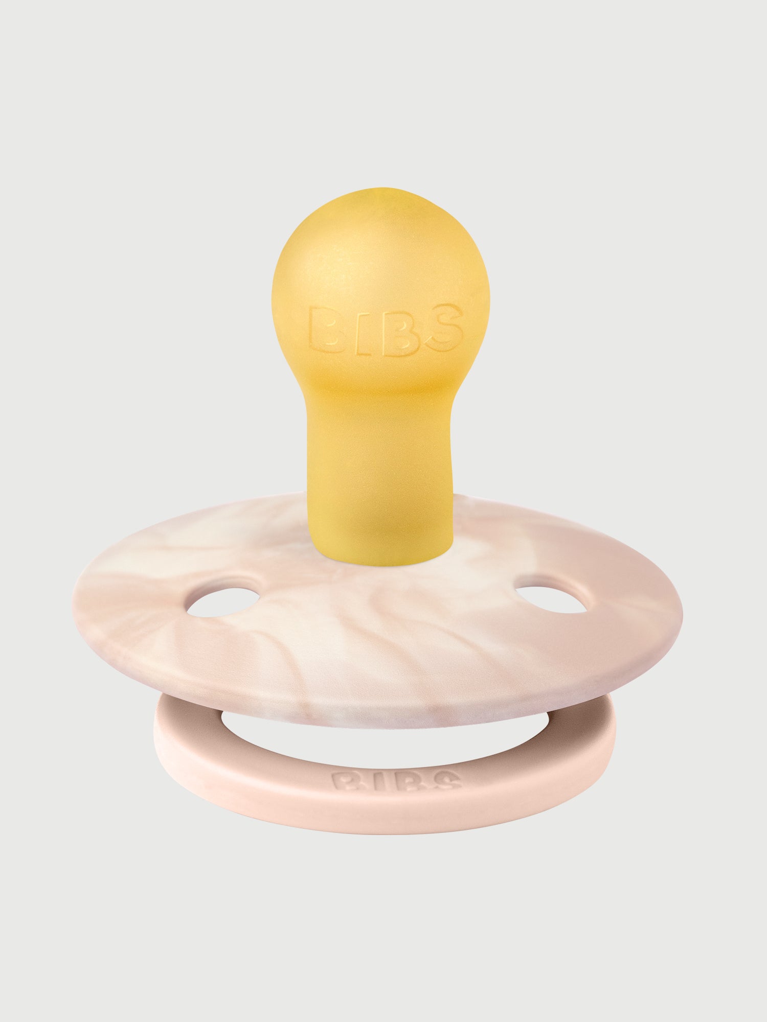 Premium BIBS sut i naturlig træ med nænsomt blush- og elfenbensfarvet tie dye-silikone top. - BIBS Colour Tie Dye Size 1 Blush/Ivory