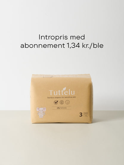Pakke med Str. 3 bambusbleer til 5-9 kg, beige, premium kvalitet med naturlig og nænsomt design. - Str. 3 Bambus 5-9kg / 28 Stk